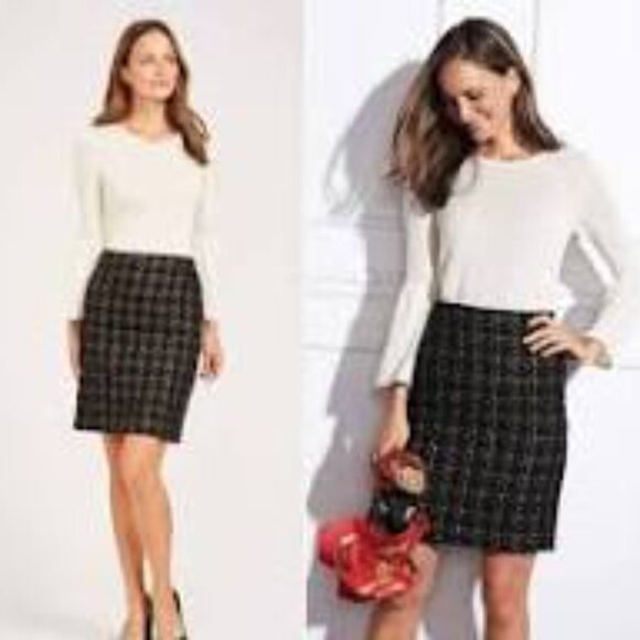 J. McLaughlin Elm Pencil Skirt, Black and Gold Tweed Metallic - Picture 1 of 7